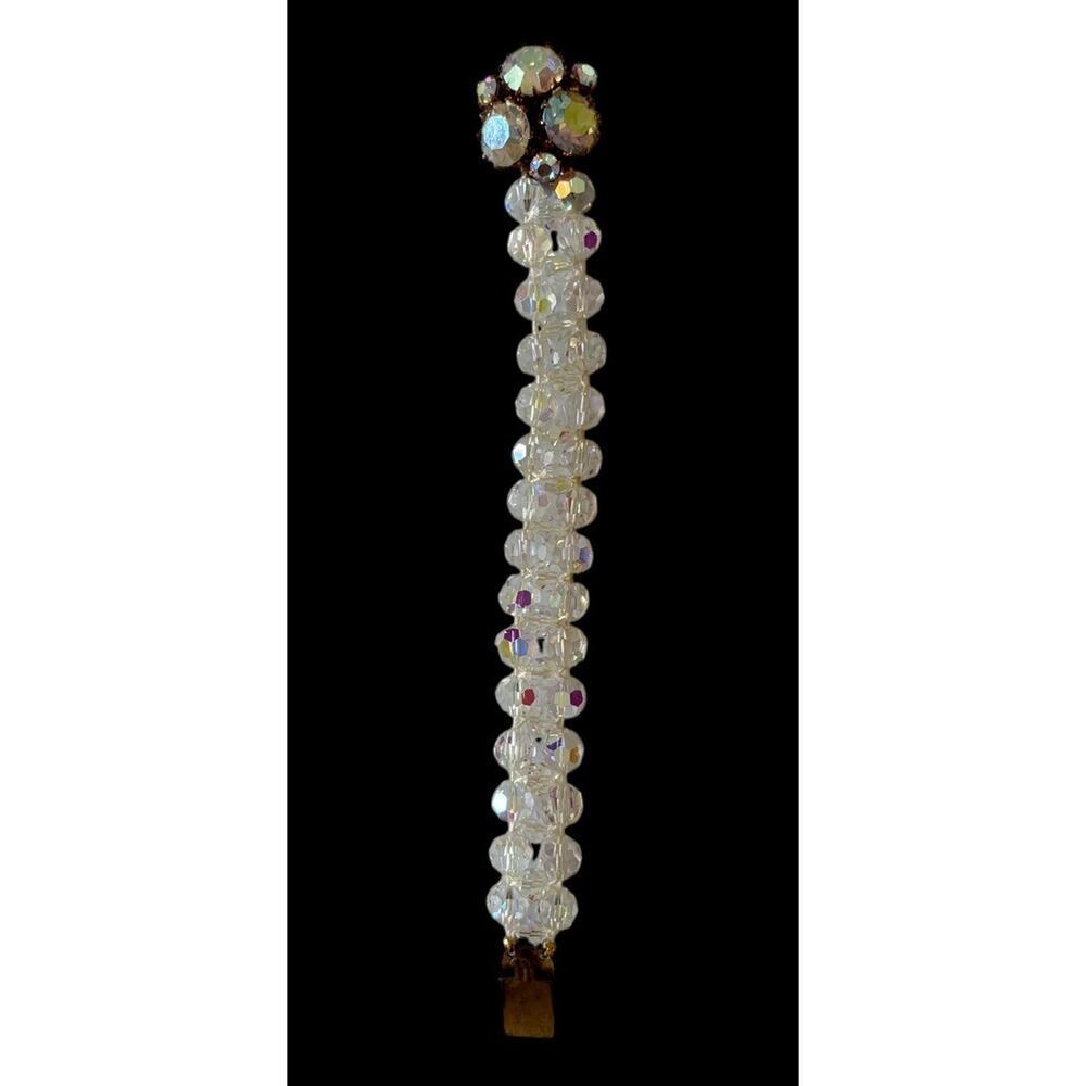 Bracelet Aurora Borealis Facet Crystal Bead Double Strand Rhinestone Closure Vtg - Picture 6 of 12
